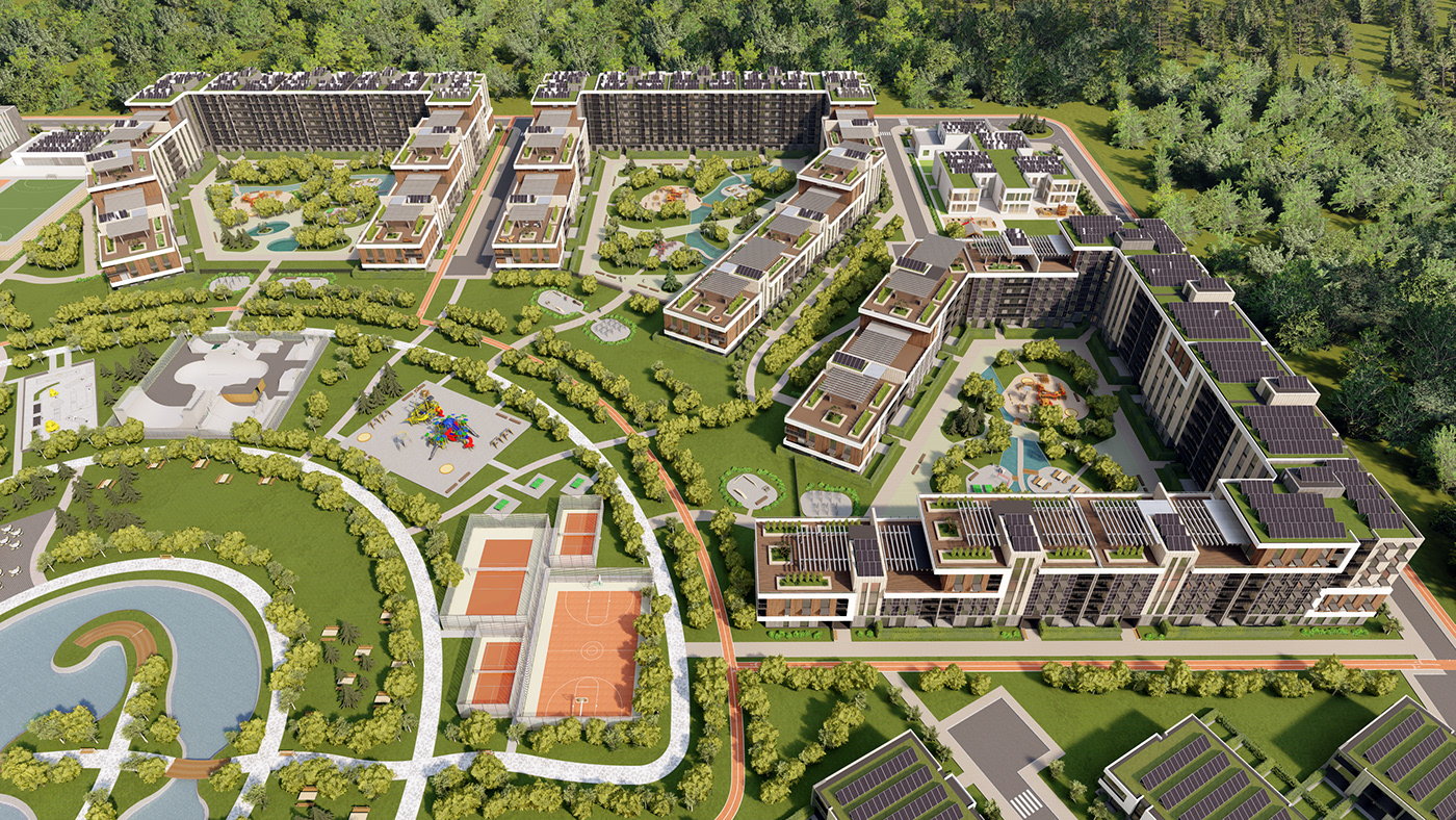aerial view architecture concept Masterplan residential urban planning