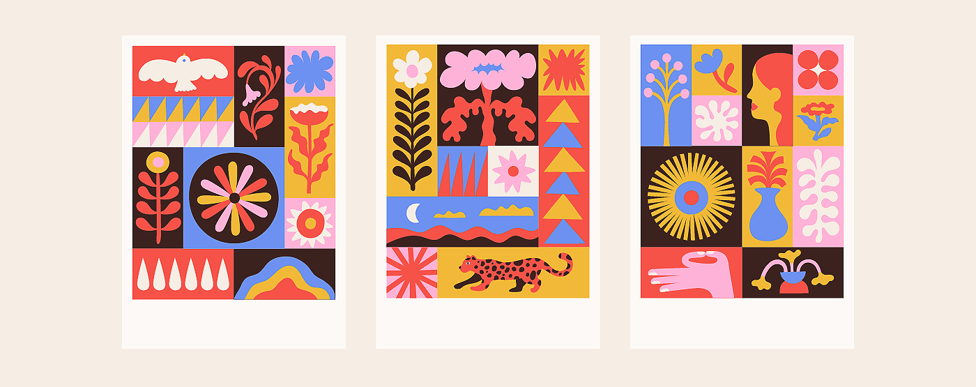 design visual identity adobe illustrator blocks geometric grid pattern wavy floral Packaging