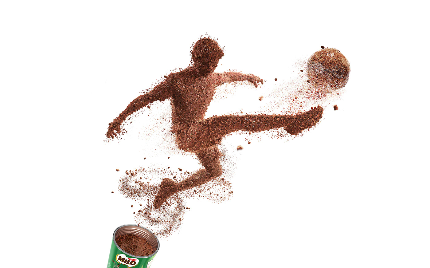 3D Advertising  CGI chocolate Digital Art  Milo particles photoshop soccer sport
