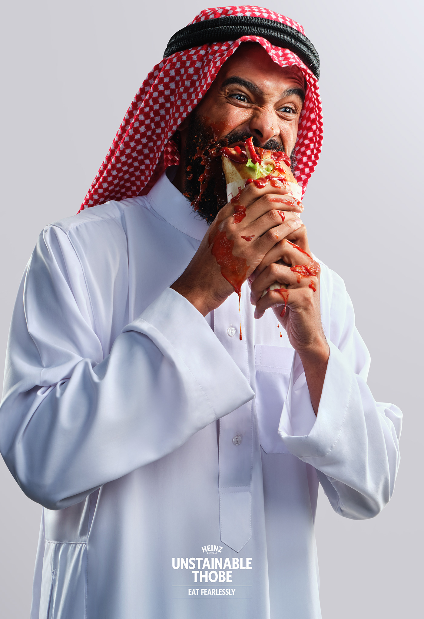 heinz ketchup thobe arabic Saudi arabia dubai retouch unstainable