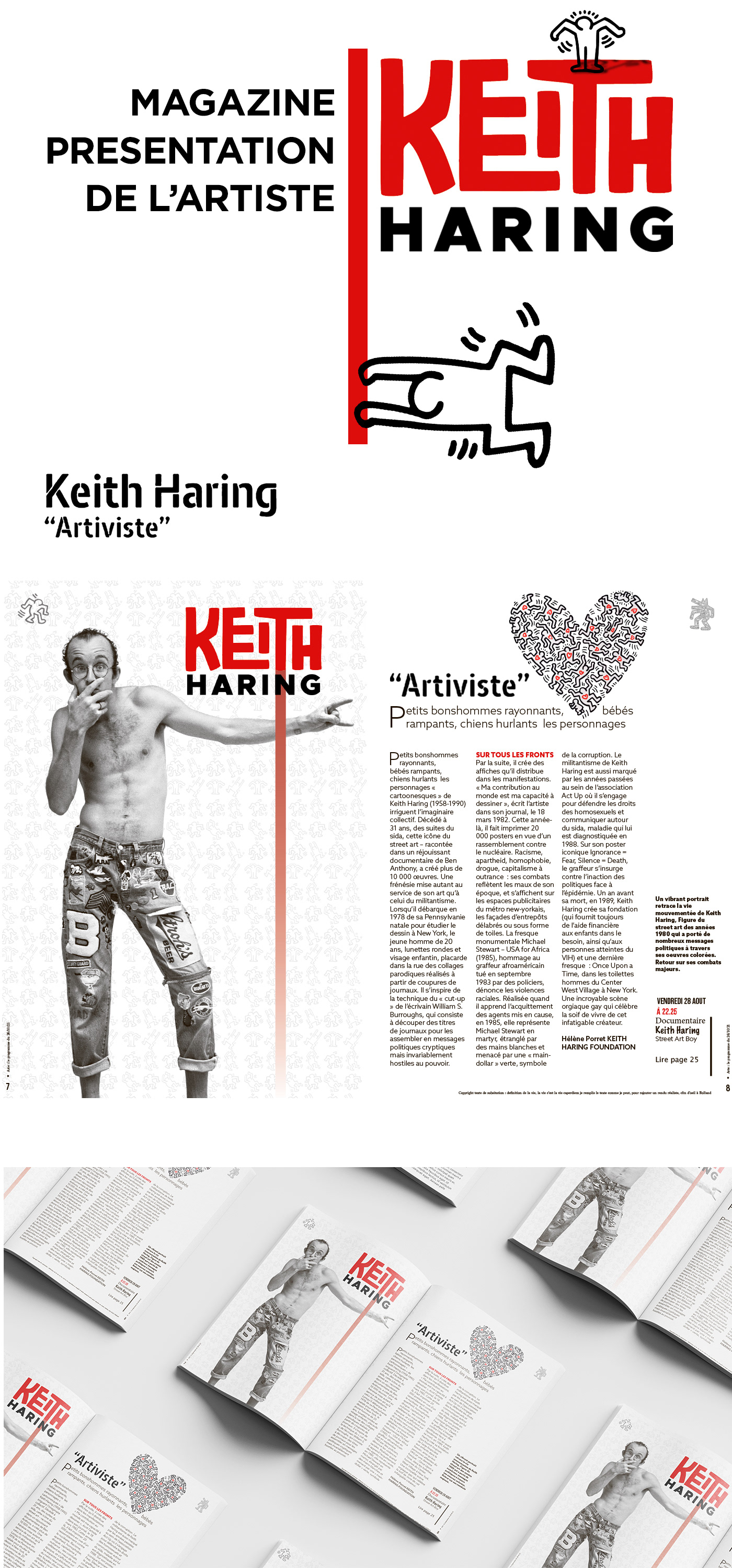 Artiste COEUR InDesign Keith Haring magazine pdf presentation projet vectoriel