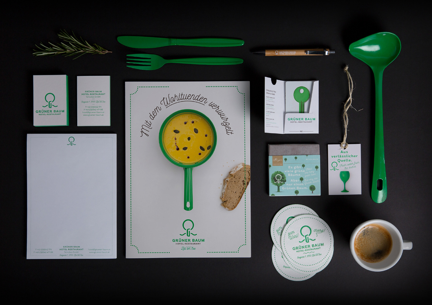 hotel restaurant green branding  art direction  hotel design Grüner Baum zell am See Roland Radschopf Design from Vienna