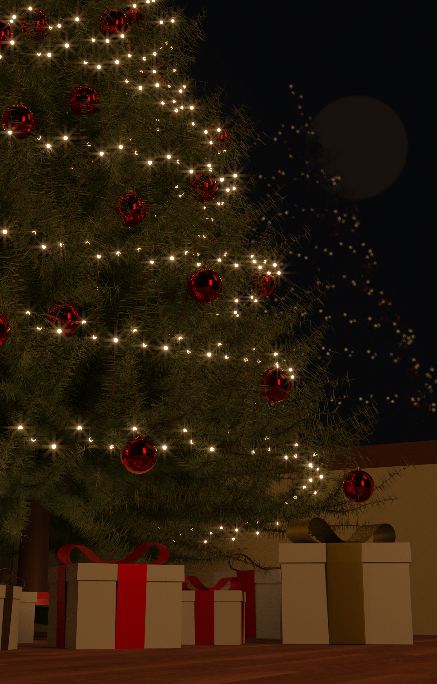Image may contain: christmas tree, christmas and light
