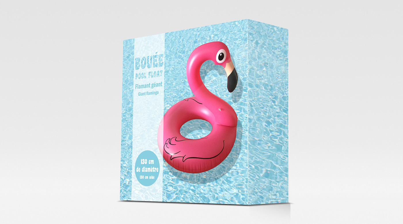 Pool float flamingo pretzel bouée piscine emballage box boite Packaging