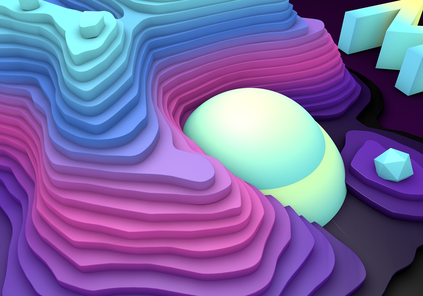 3D cinema 4d topography neon light shapes colorful