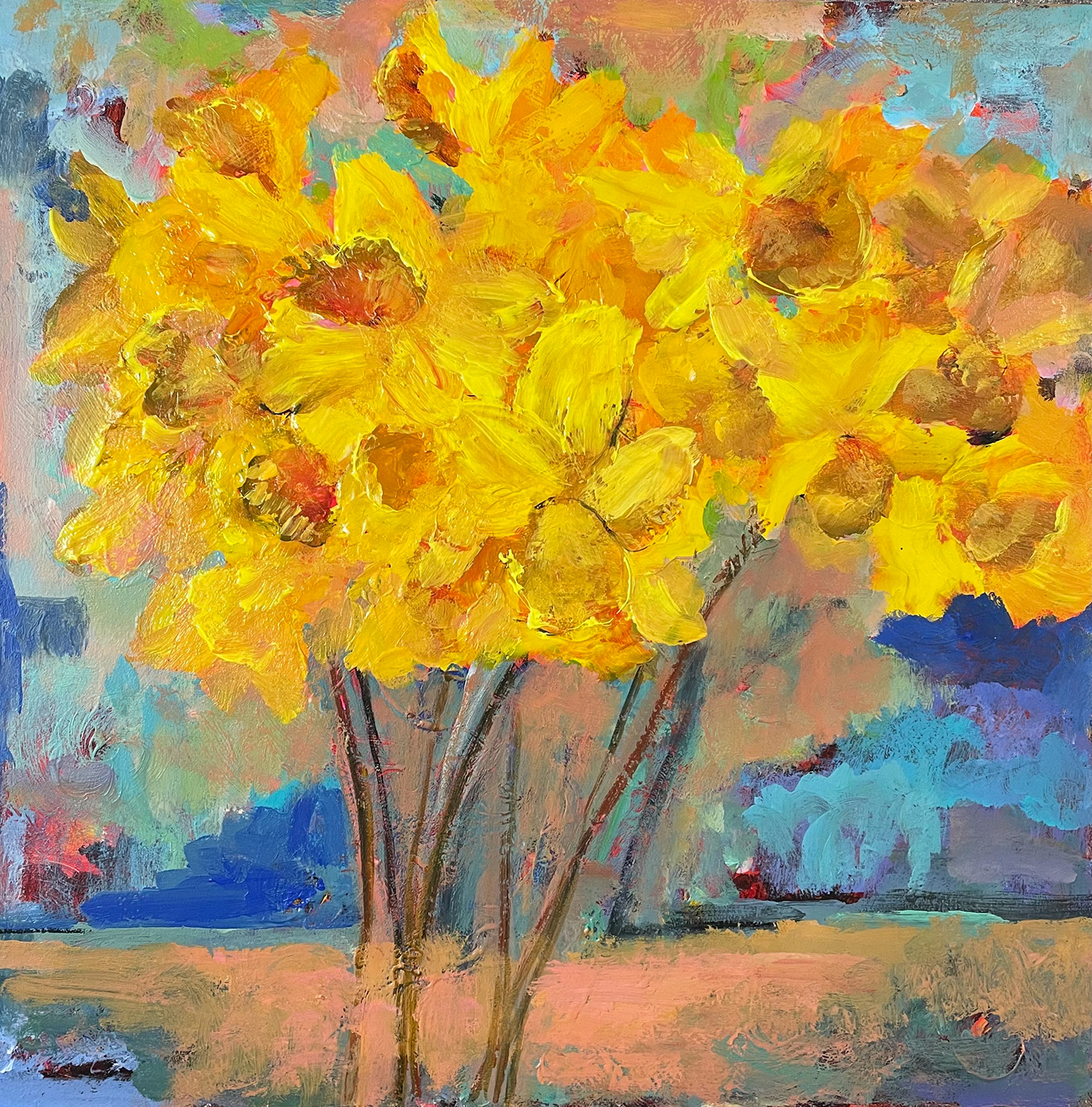 yellow acrylic painting interior design  beauty yellow flowers