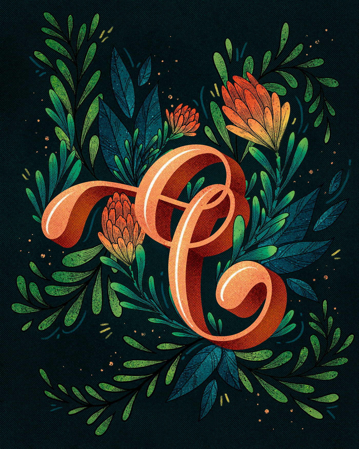 36 days of type botanical floral Handlettering ILLUSTRATION  lettering Plant Procreate type typography  