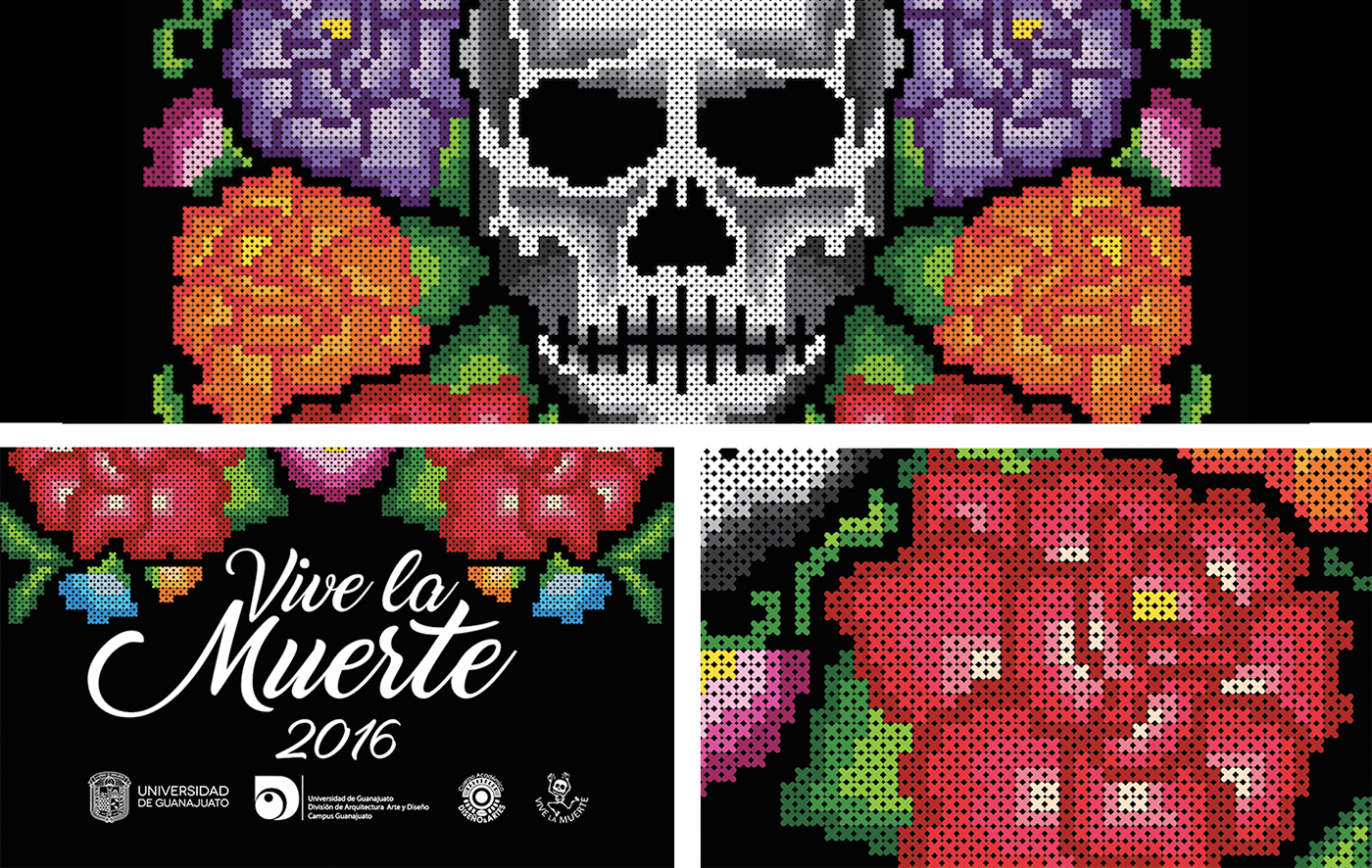 skull catrina Dia De Muertos vive la muerte day of deads Flowers mexico Cross-stitch oaxaca tradition