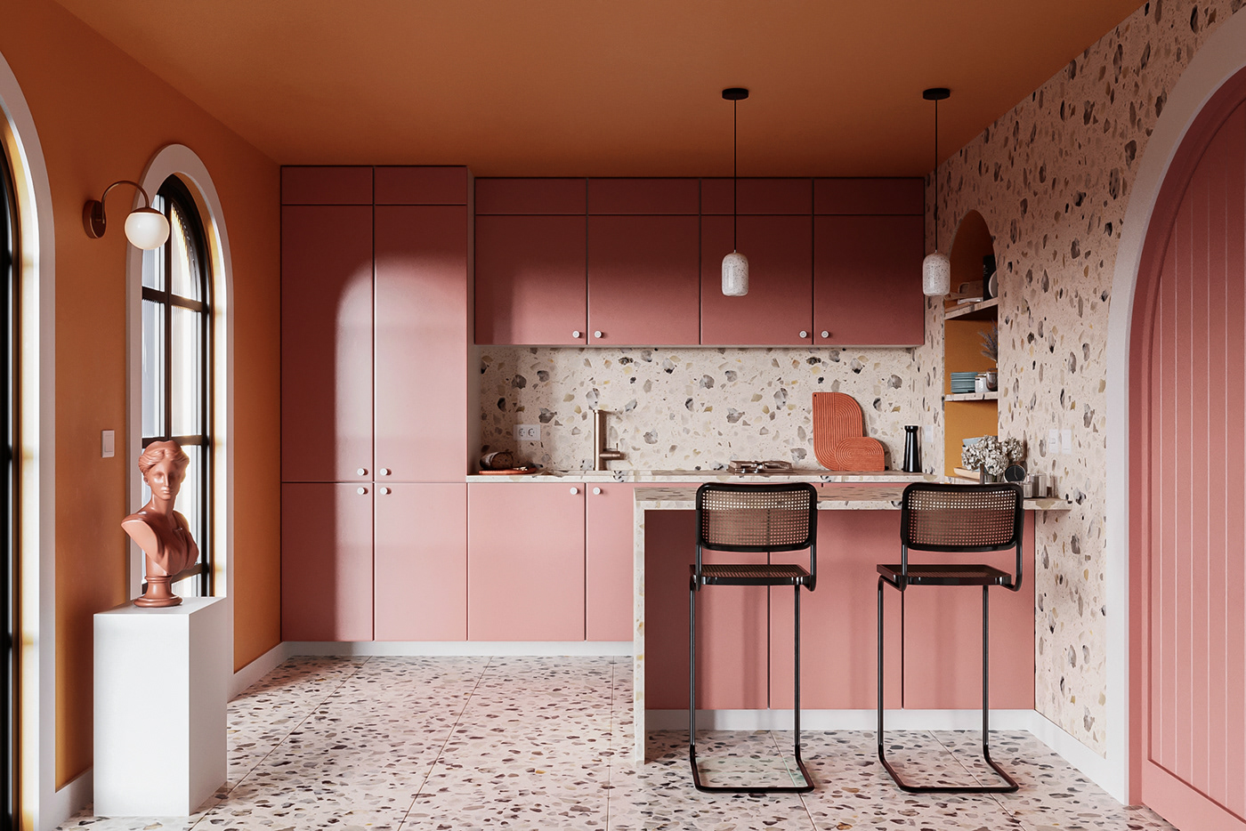 archviz CGI Colorfull Kitchen corona renderer design kitchen Fancy Kitchen Interor render modern terazzo terazzo Wye