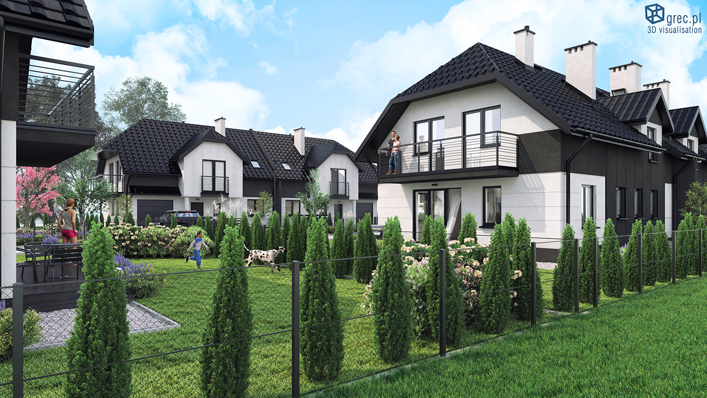 Multi-family housing estate visualization architectural house semi-detached house