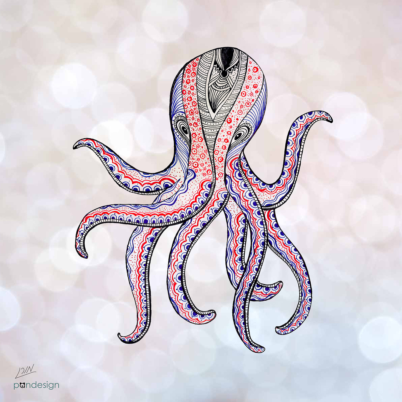 zentangle octopus illustratiom Moran Bazaz pandesign studio art canvas print octopus illustration zentangle art