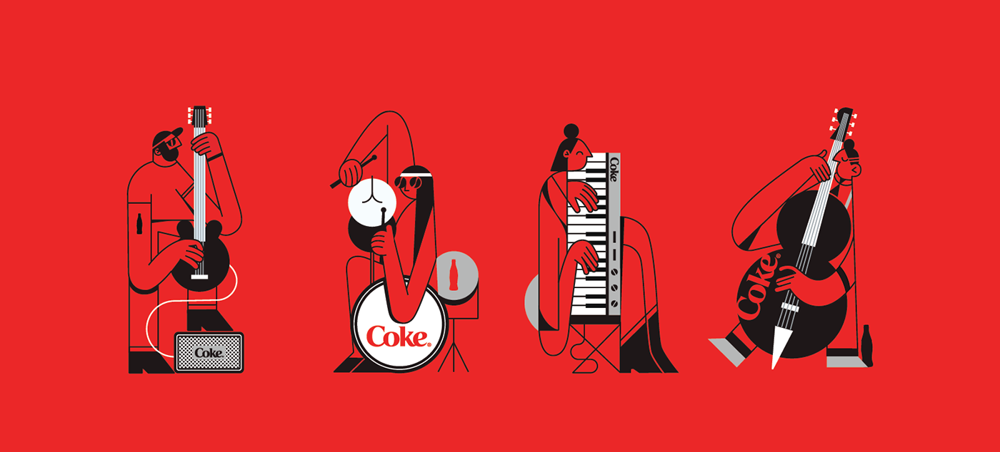 coke bottles Character design  sport jazz music rock vector guitarist summer