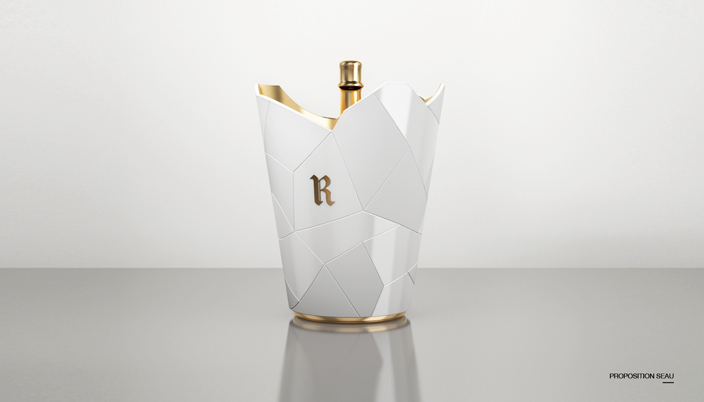 Champagne ice bucket ruinart luxury product design  ceramic porcelain 3D rendering