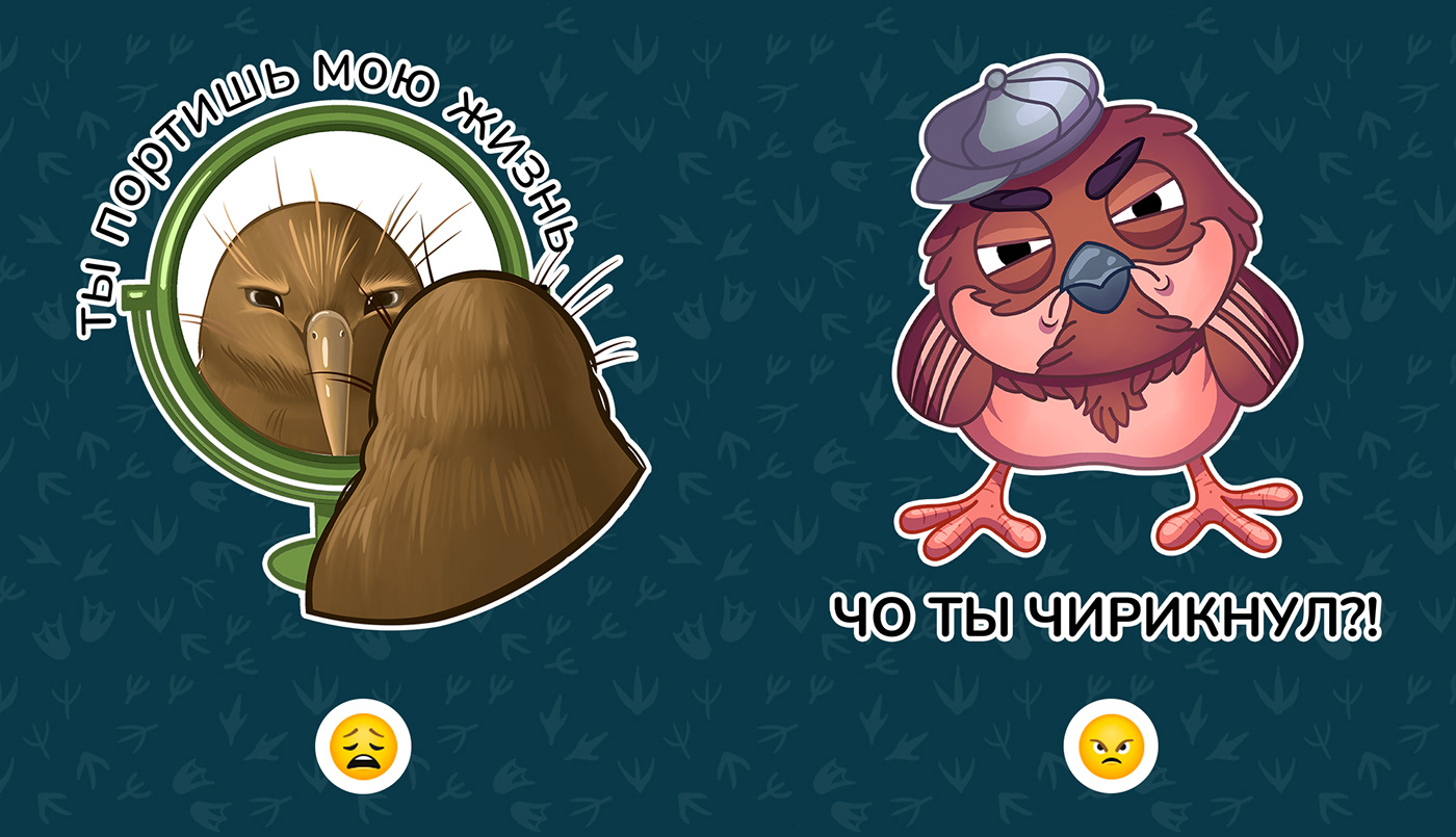 bird cartoon Character design  sticker stickers Character Collaboration digital illustration Emoji emotions