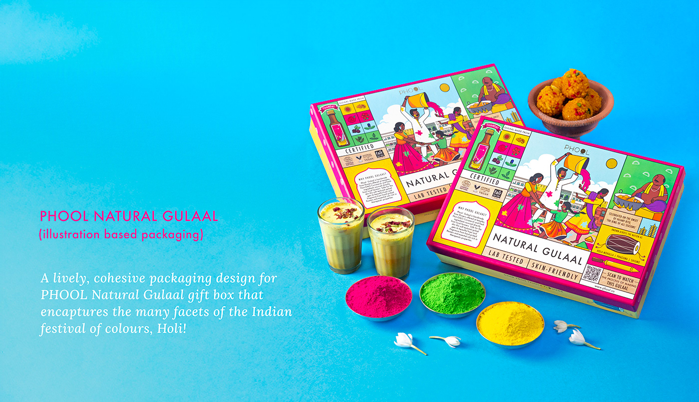 illustration design Packaging packaging design Indian art holi Indian festival festive giftbox gift branding 