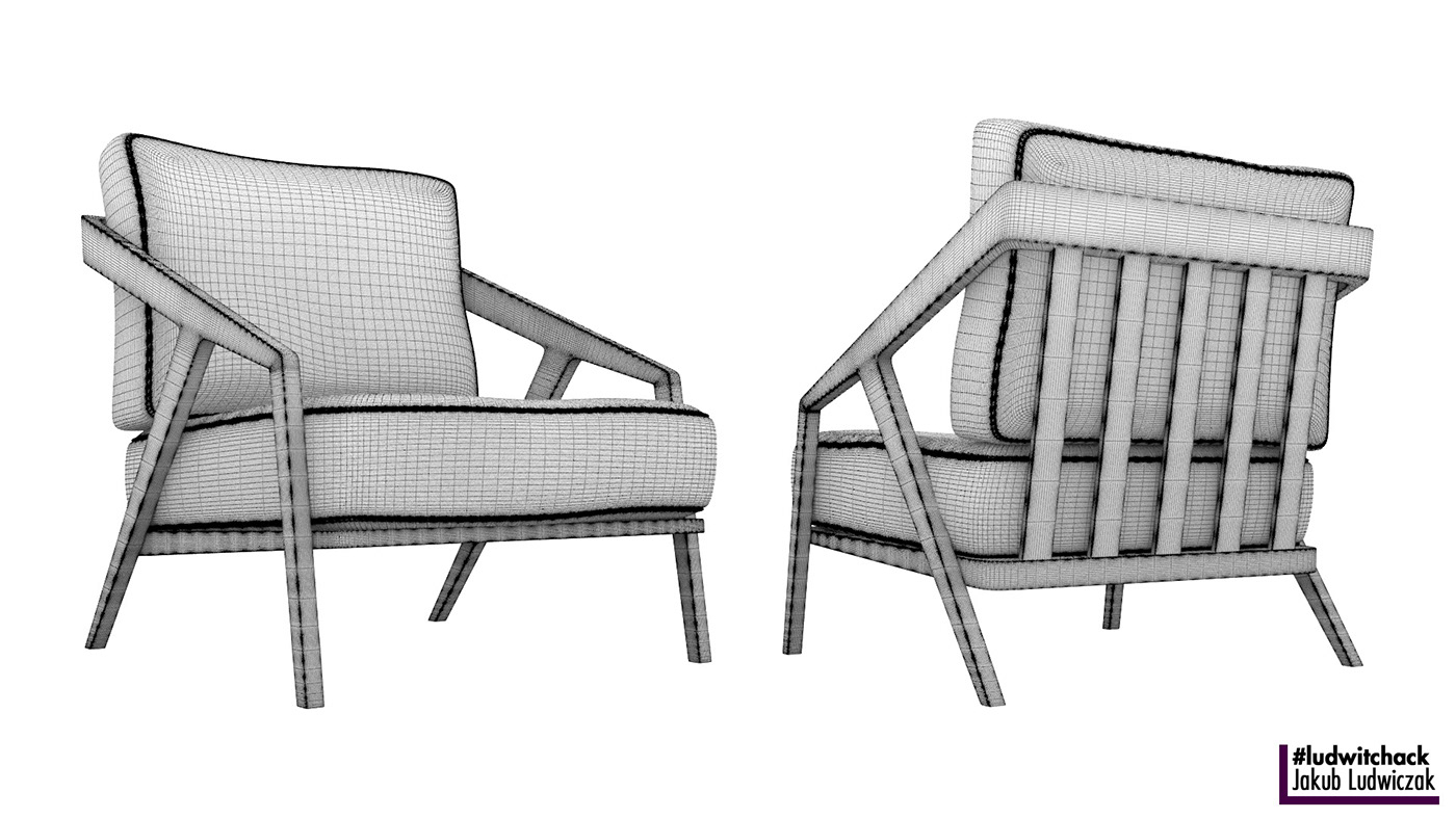 chair velvet leather furniture modeling 3D lime brown AO brass