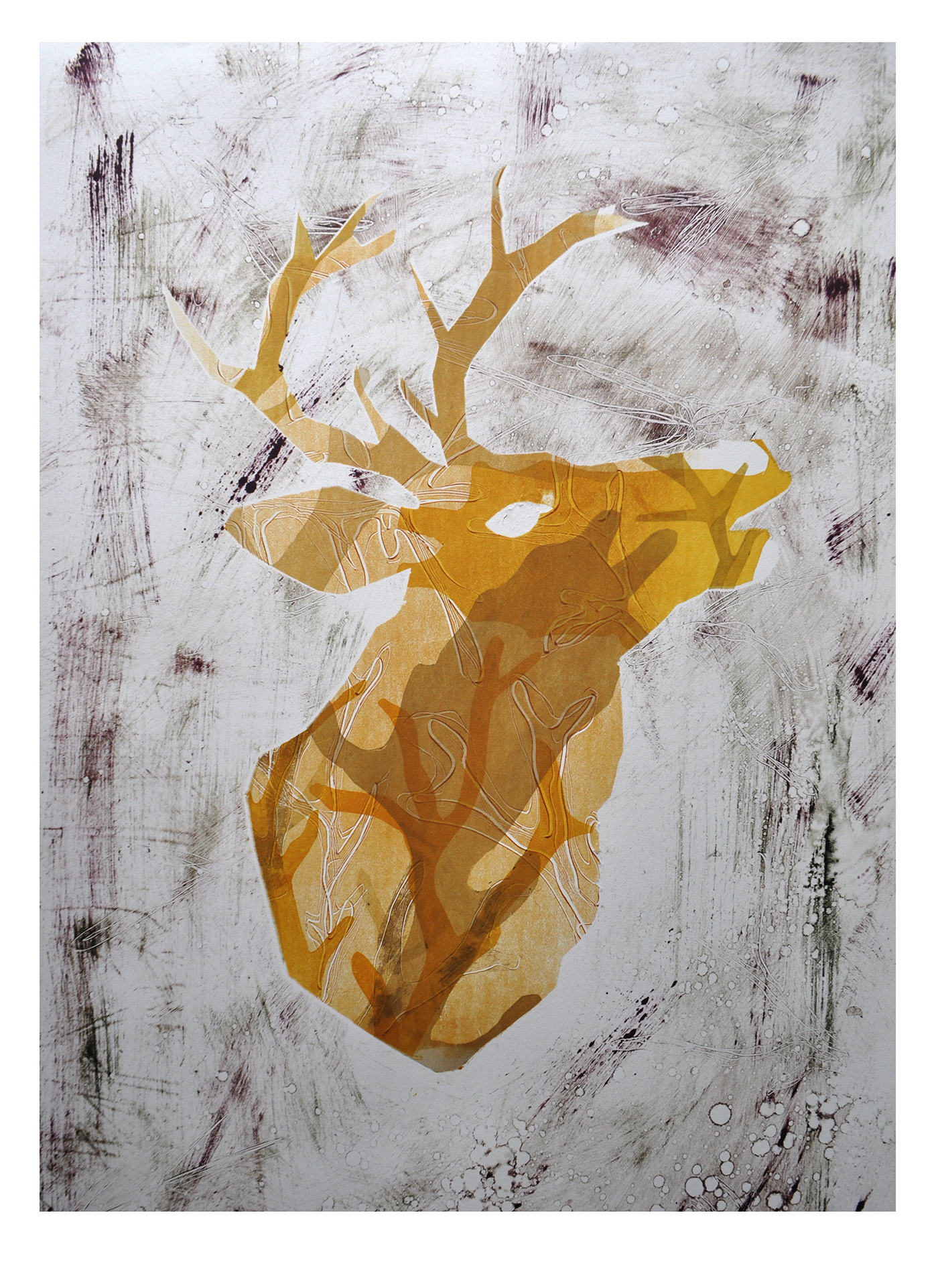 deer printmaking ASP łódź animal animals monotype forest print