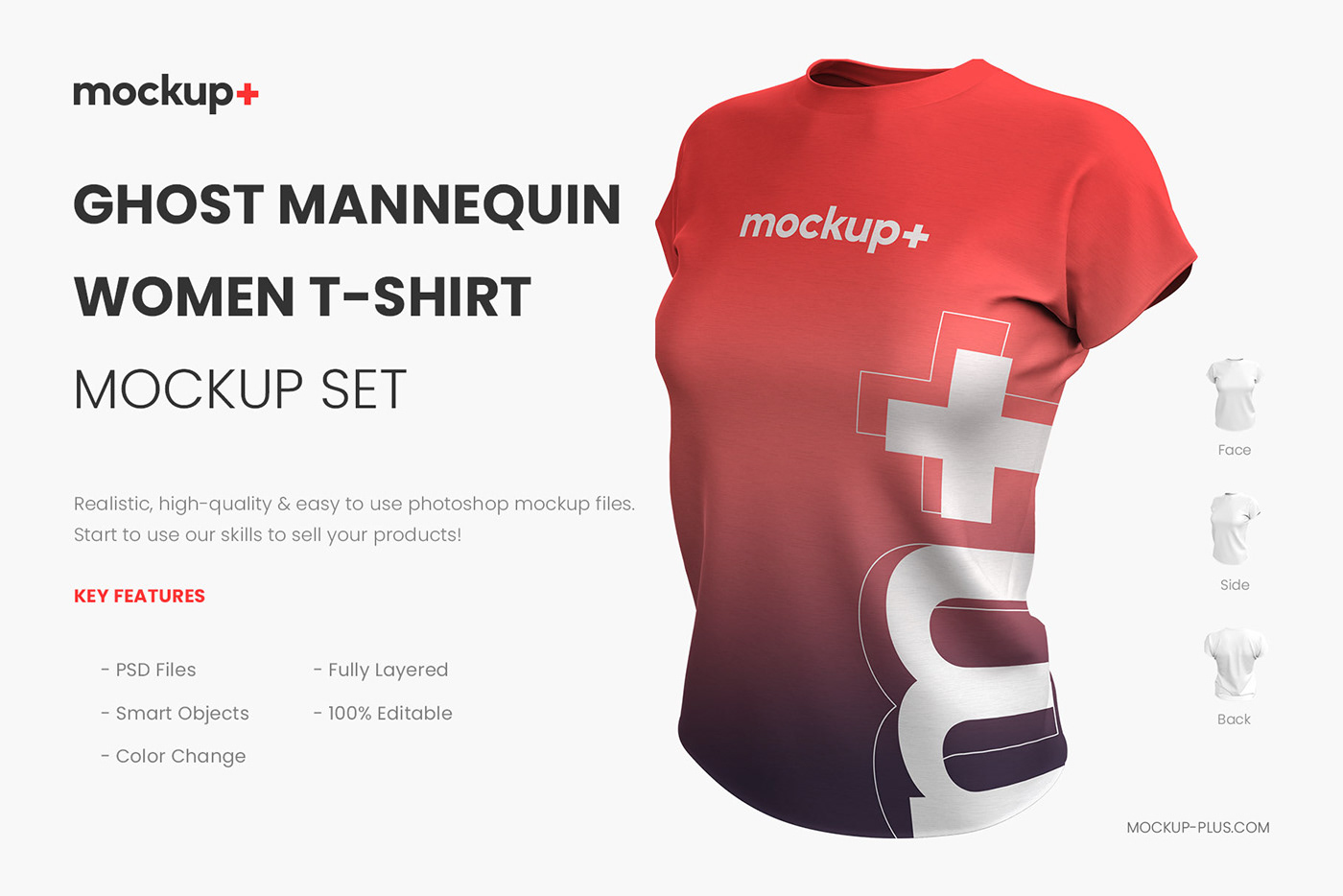 ghost mannequin women t-shirt Mockup face back side high quality female