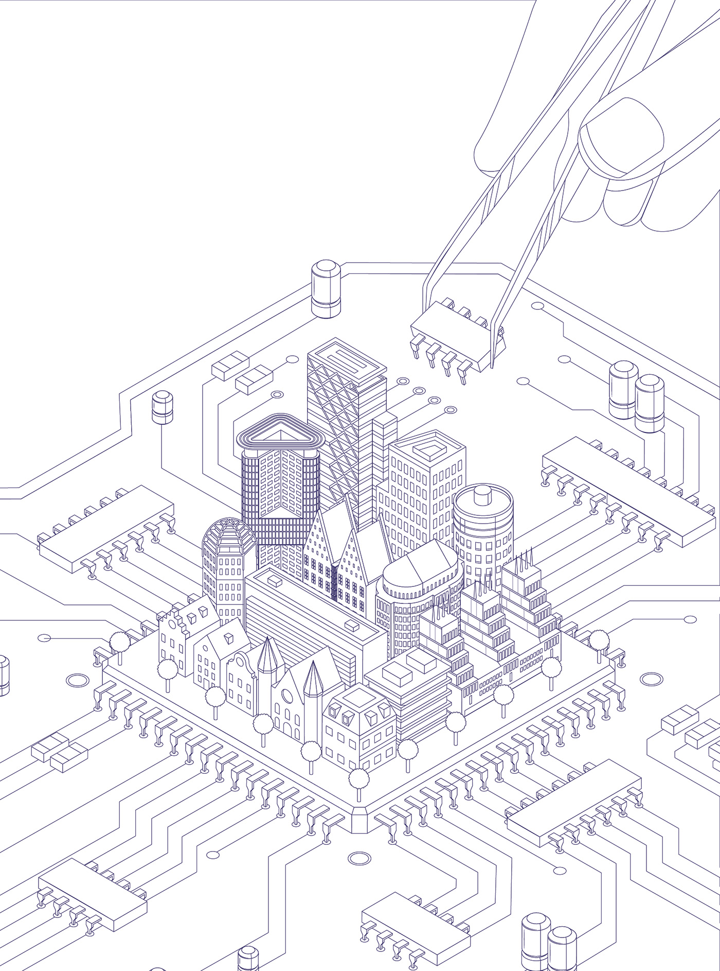 Isometric ISO 3D vector modern clean futuristic city lab energy
