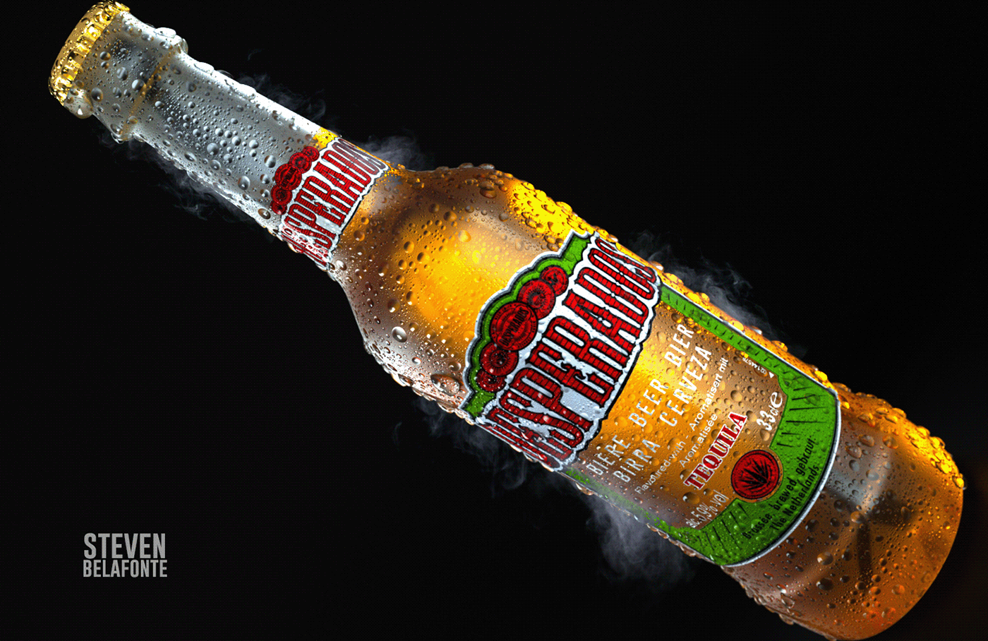 3D beer bottle CGI cinema 4d desperados ice lemon Octane Render Tequila