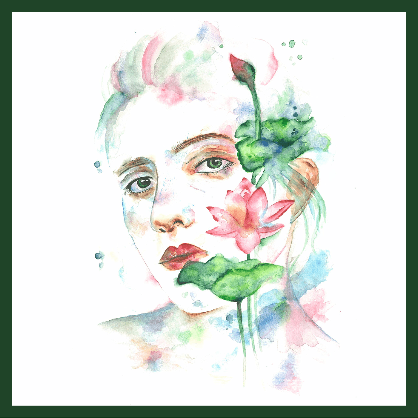 Lotus flower арт watercolor painting   print scarf scarves Fashion  portrait