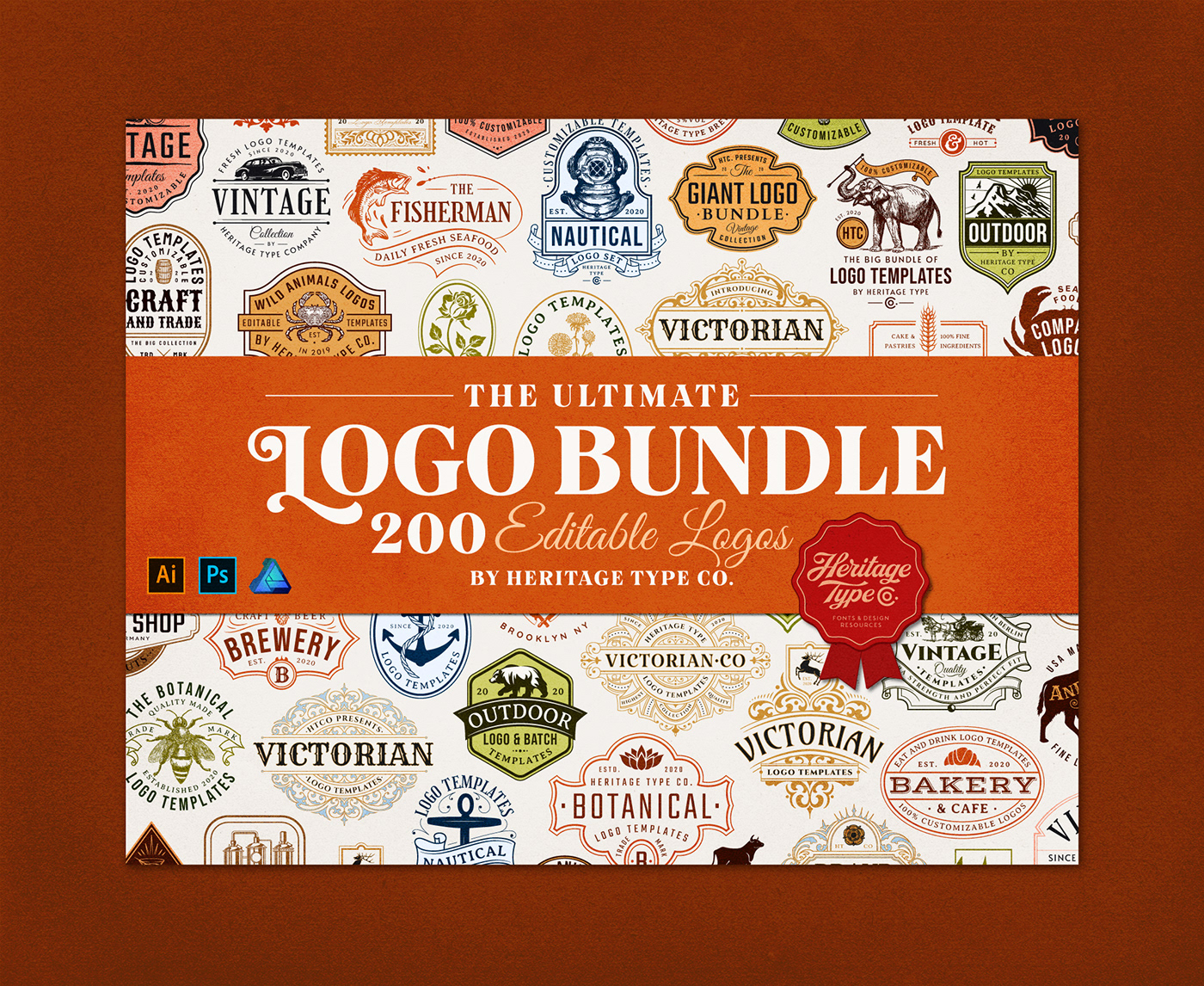 The Ultimate Logo Bundle - 200 Editable Logos by Heritage Type Co.