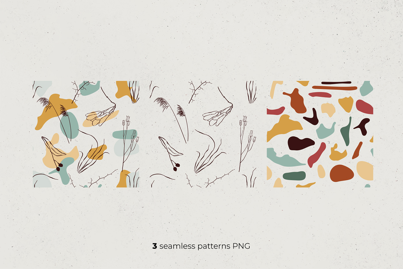 abstract shapes botanical collage line drawing Mid Century modern organic shapes pattern Plant vector vintage