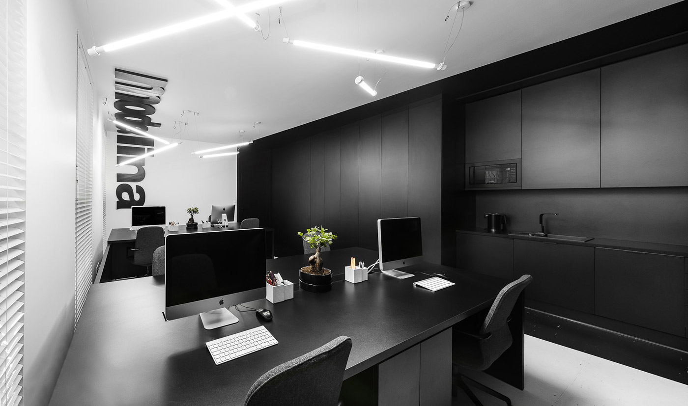 blackandwhite black White poznan Interior Monochromatic Office design workplace poland