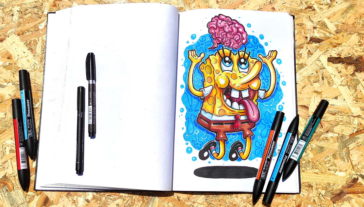 cartoon colorful Fan Art flipthrough markerdrawings one punch man shirt design sketchbook spongebob tattoo design
