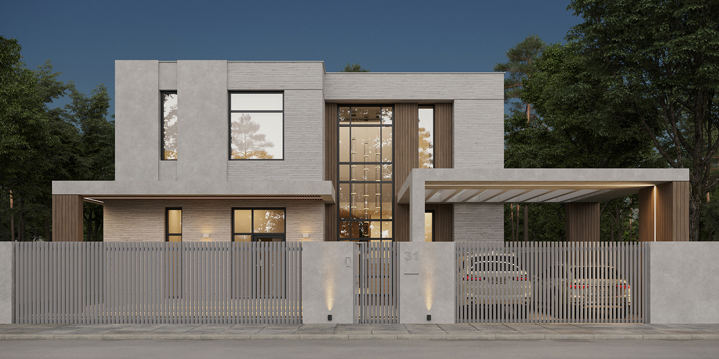 3ds max architecture archviz corona exterior Facade design minimalistic architecture modern house Render visualization