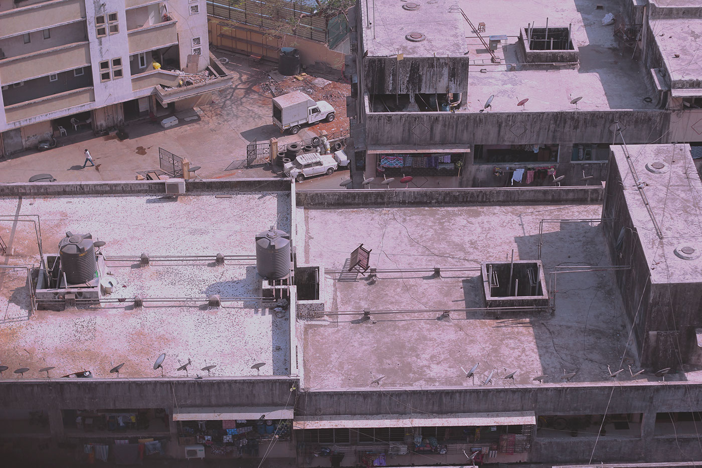 terrace rooftops MUMBAI India housing community top view High Rise
