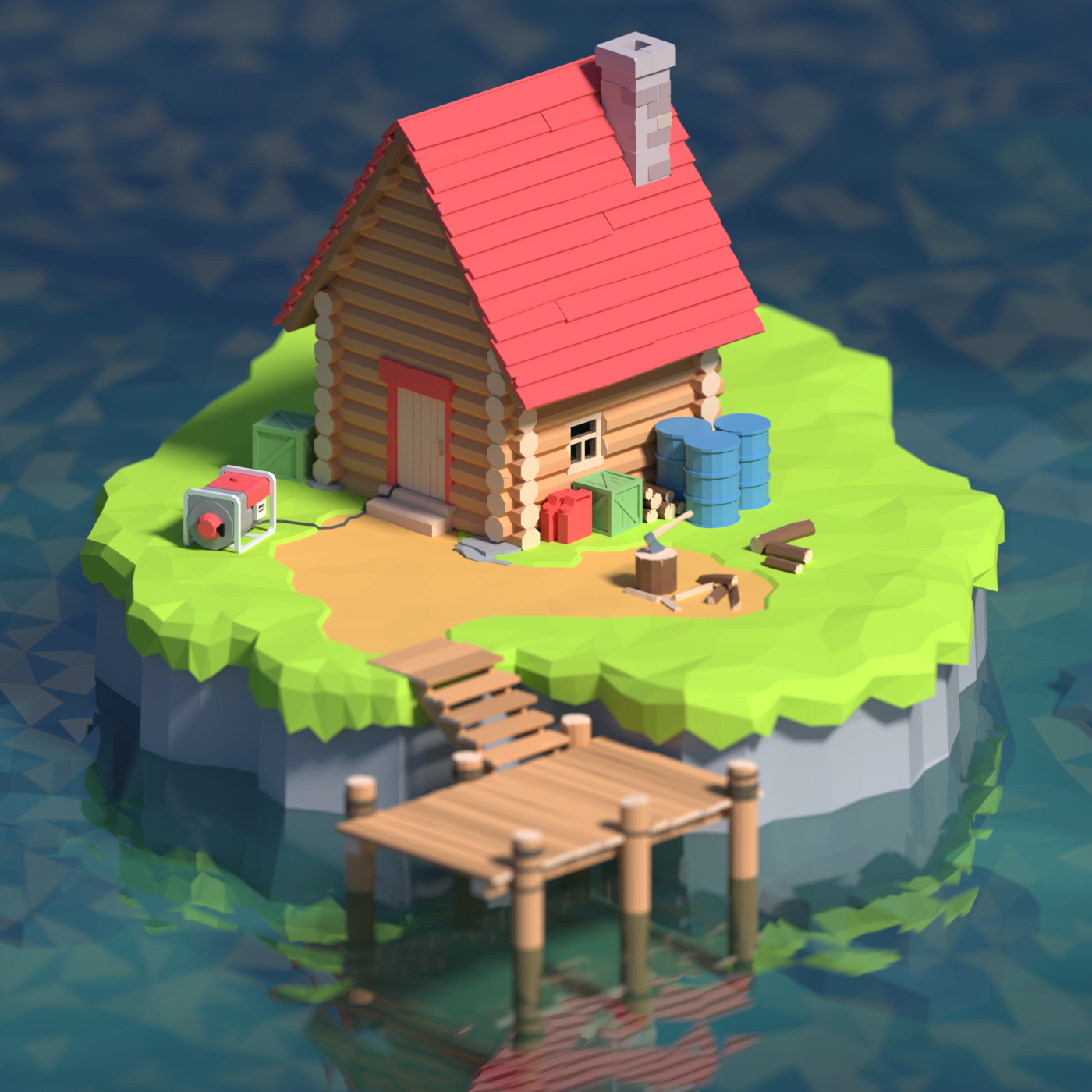 lowpoly isometry Render 3D house Nature art Style