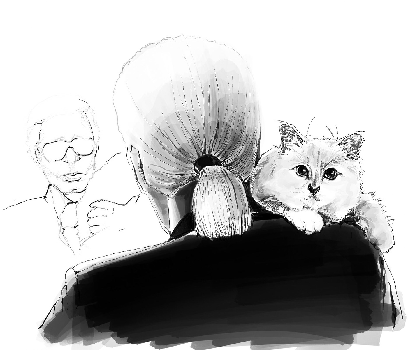 karl lagerfeld choupette RIP Paris sketch hand draw