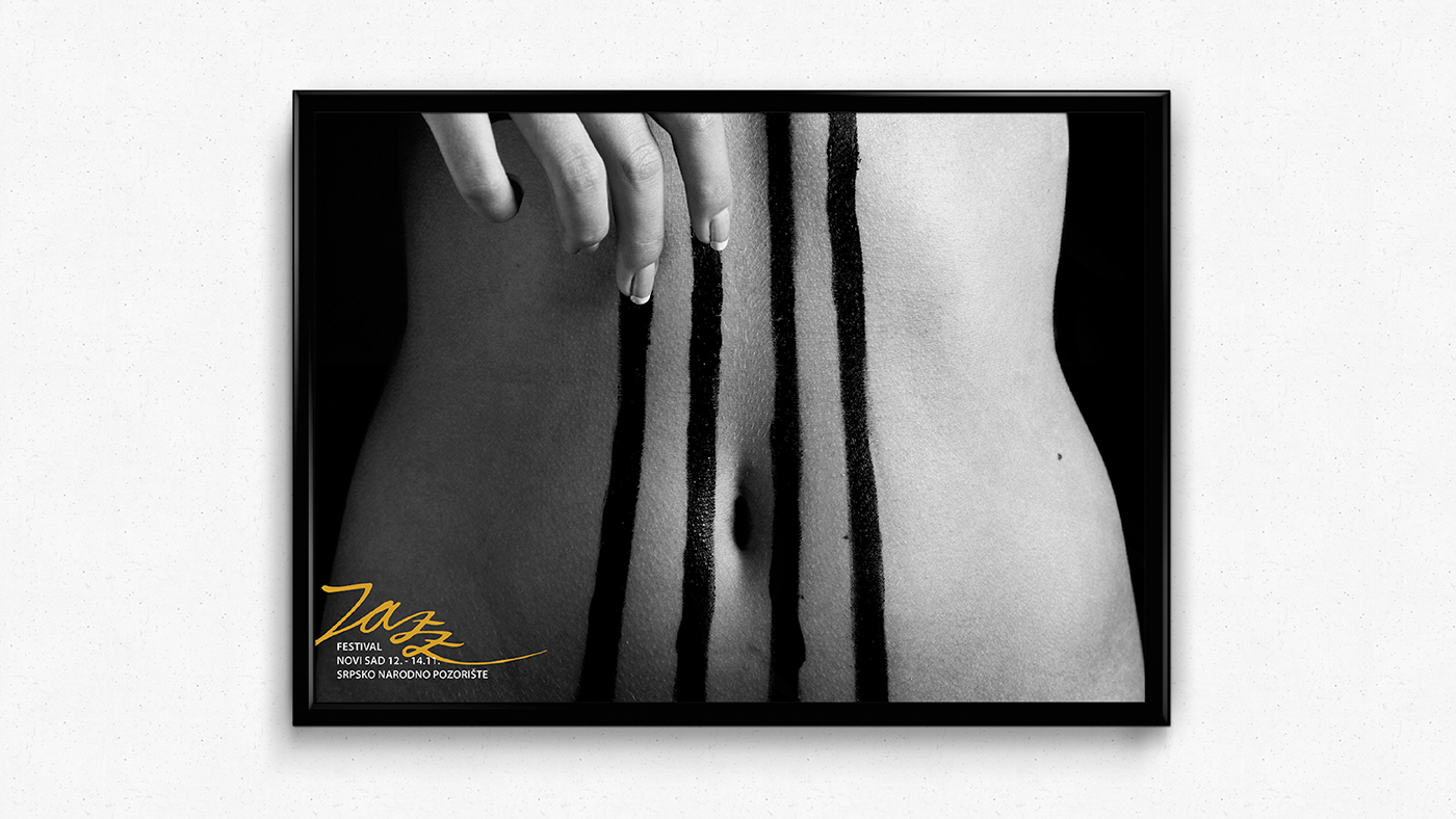 jazz black hand body fingers legs Mouth acrylic contrabass festival poster BODYPAINT photo instrument modern
