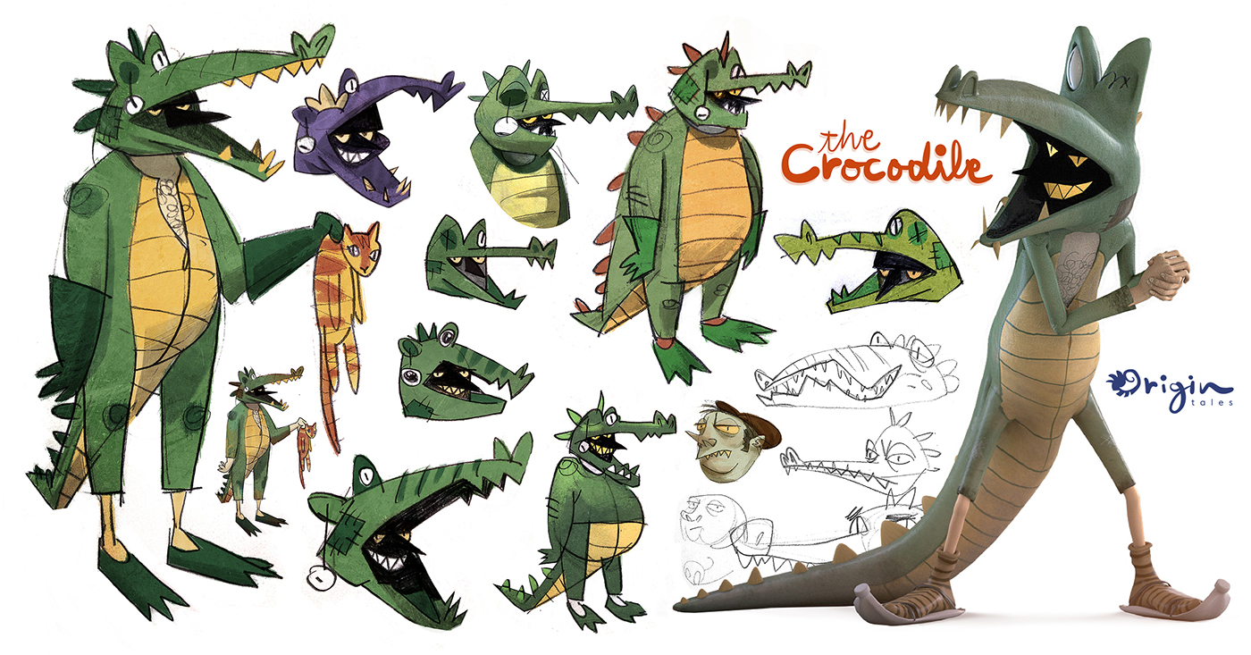Character design  spaceship rocket dog crocodile kids animation  turnaround Drawing  cartoon