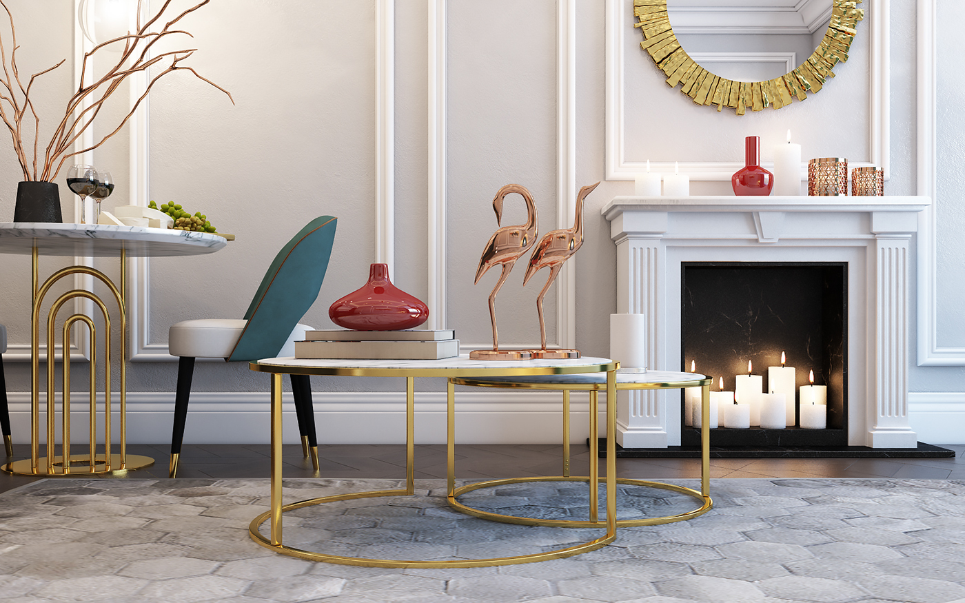 Interior design apartments Luxury Design frigerio furniture painting   gold Minotti roll&hill copper black kitchen 
