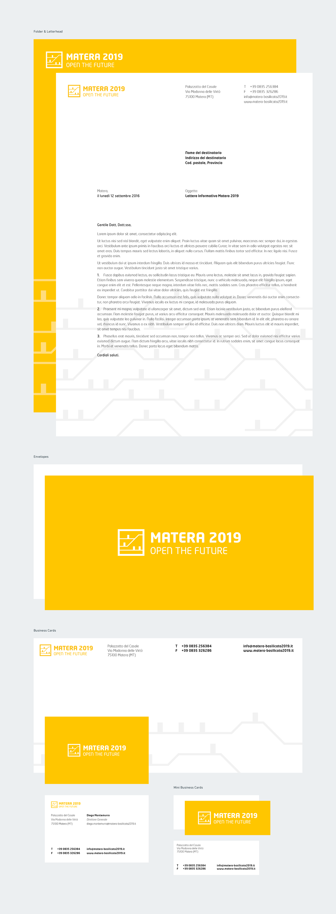 Adobe Portfolio matera Italy yellow logo graphic Stationery business card Proposal brand