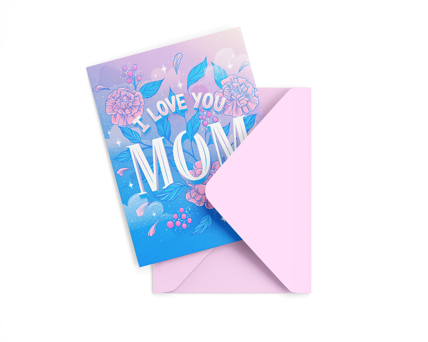Mother's Day lettering featuring hand lettered phrase, "I love you mom," surrounded by florals