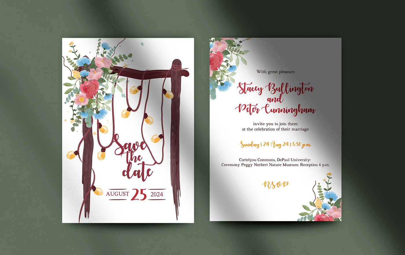 design Graphic Designer wedding Invitation save the date wedding invitation watercolor Flowers Digital Art  artwork