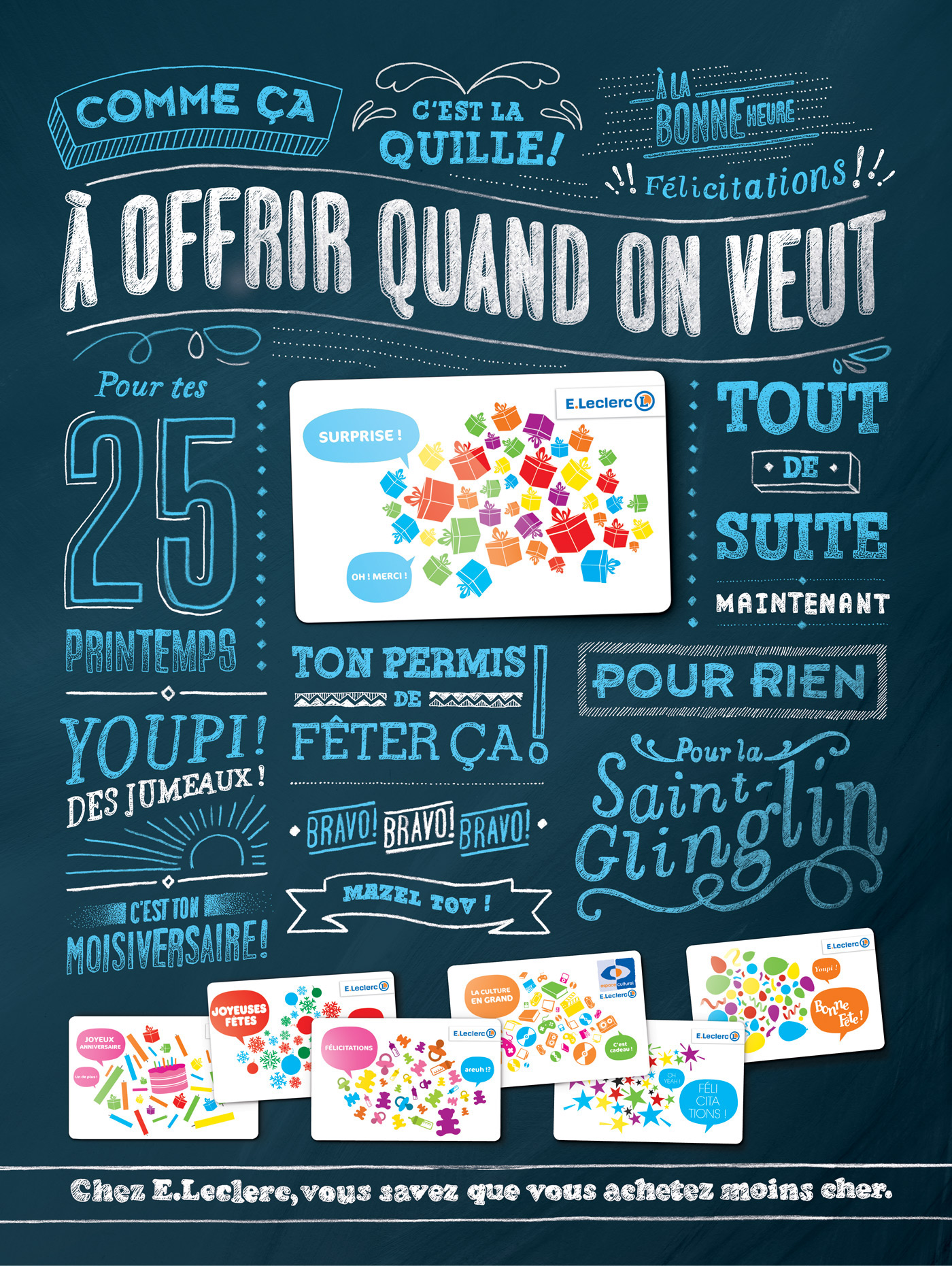 gift card poster typograpgy Typographie handtype occasion blue ardoise tableau tableau école school Board