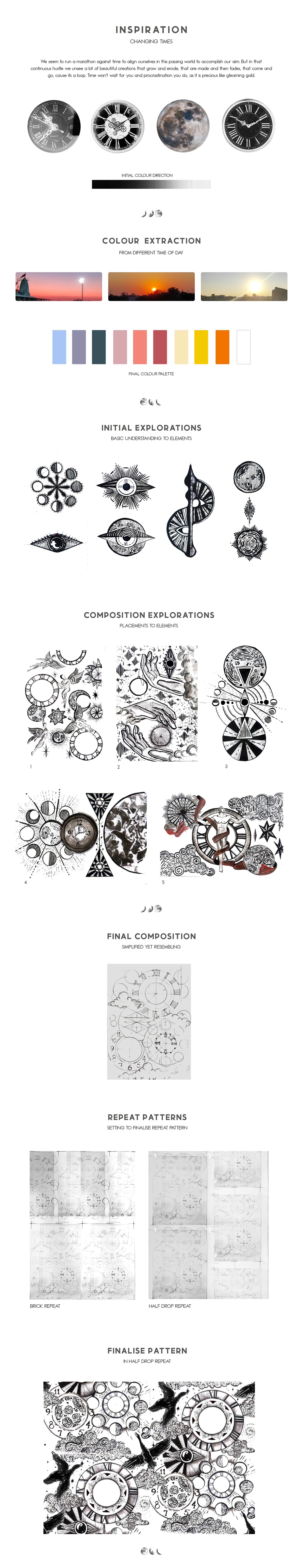 artwork clocks ILLUSTRATION  print design  tarot textile print