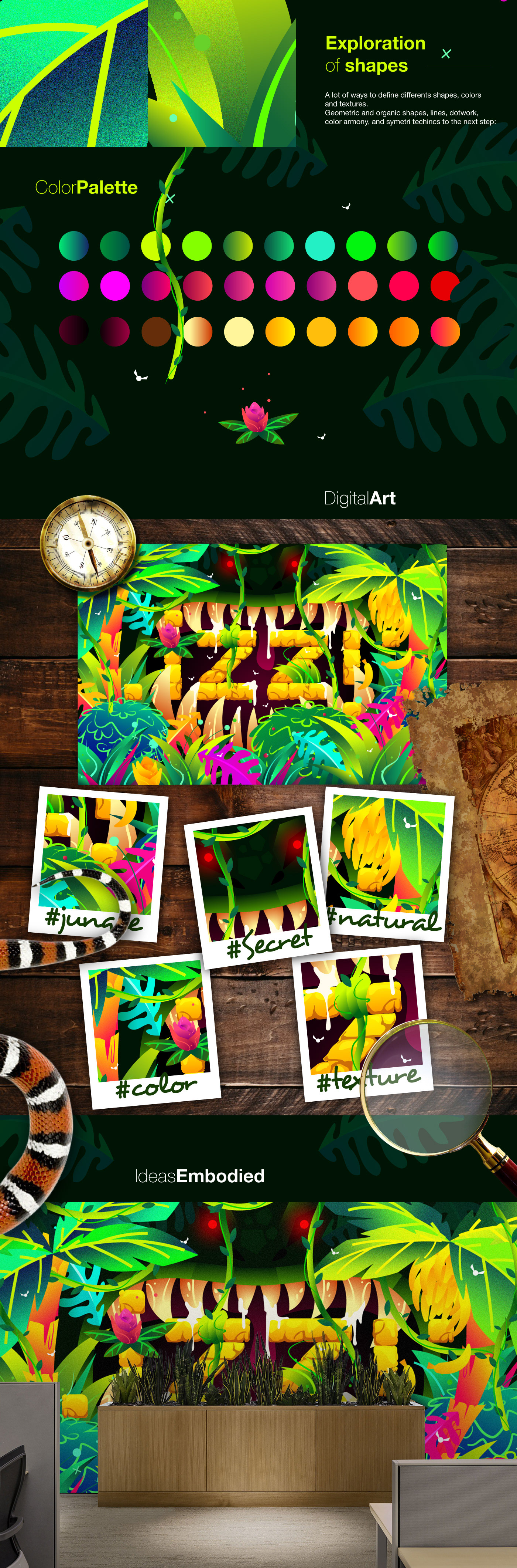 ilustracion vector color selva jungla salvaje wild monster tesoro digitalart