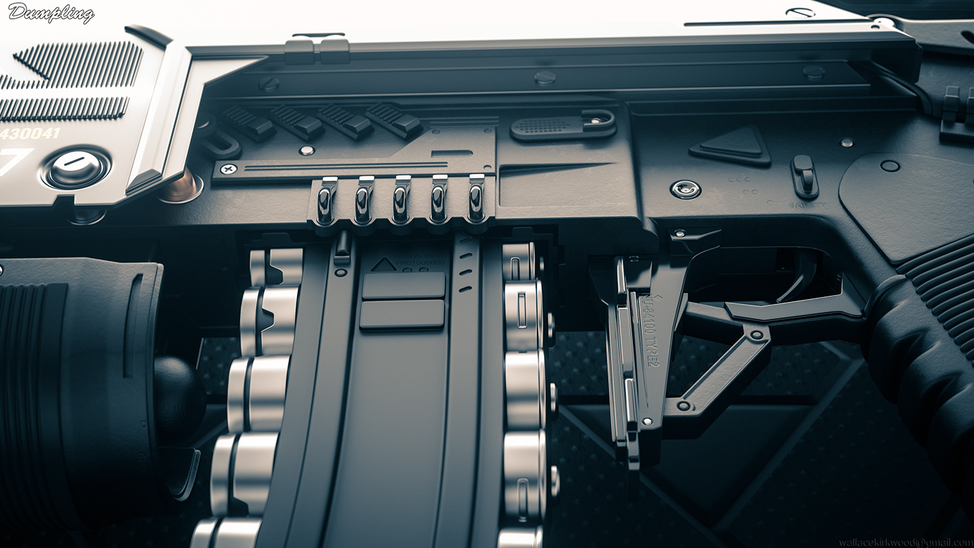 dumpling automatic shotgun shotgun sci-fi Gun 3D Render hard surface modeling redshift