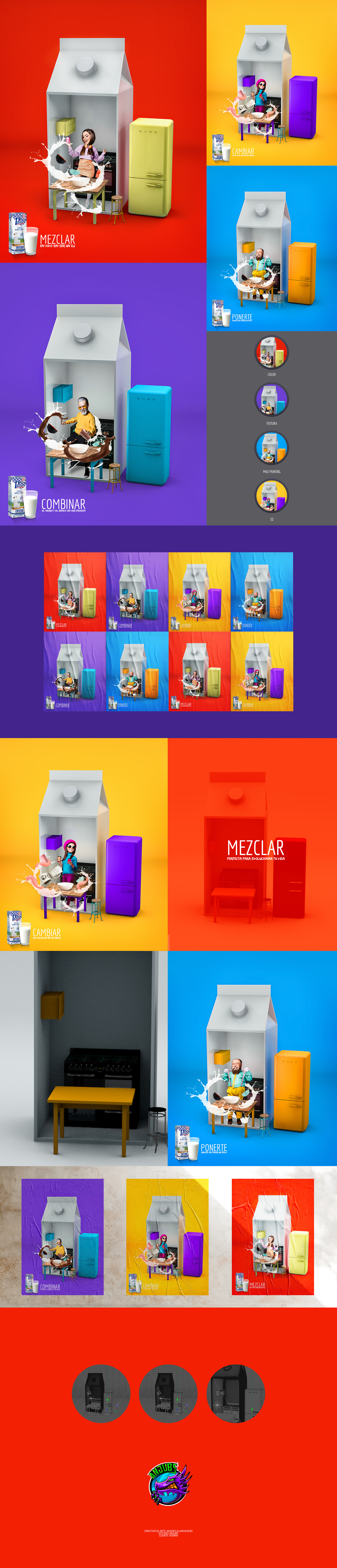3D ads colors diseño diseño gráfico Fotomontaje ilustration milk publicidad texturas