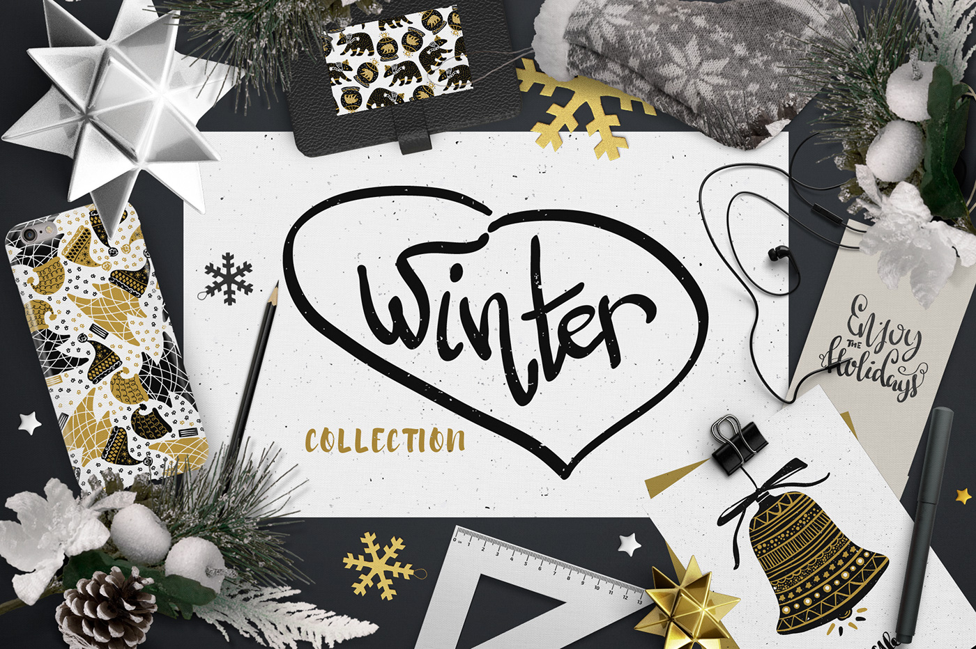 winter Christmas cute gold Collection pattern Patterns happy merry