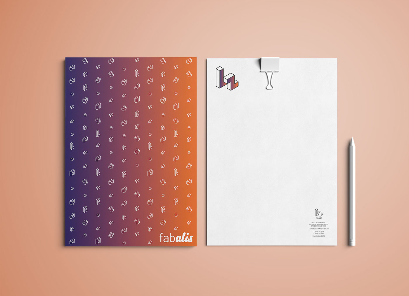 Fablab branding  identity gradient pastel assembly colorful Stationery posters bag