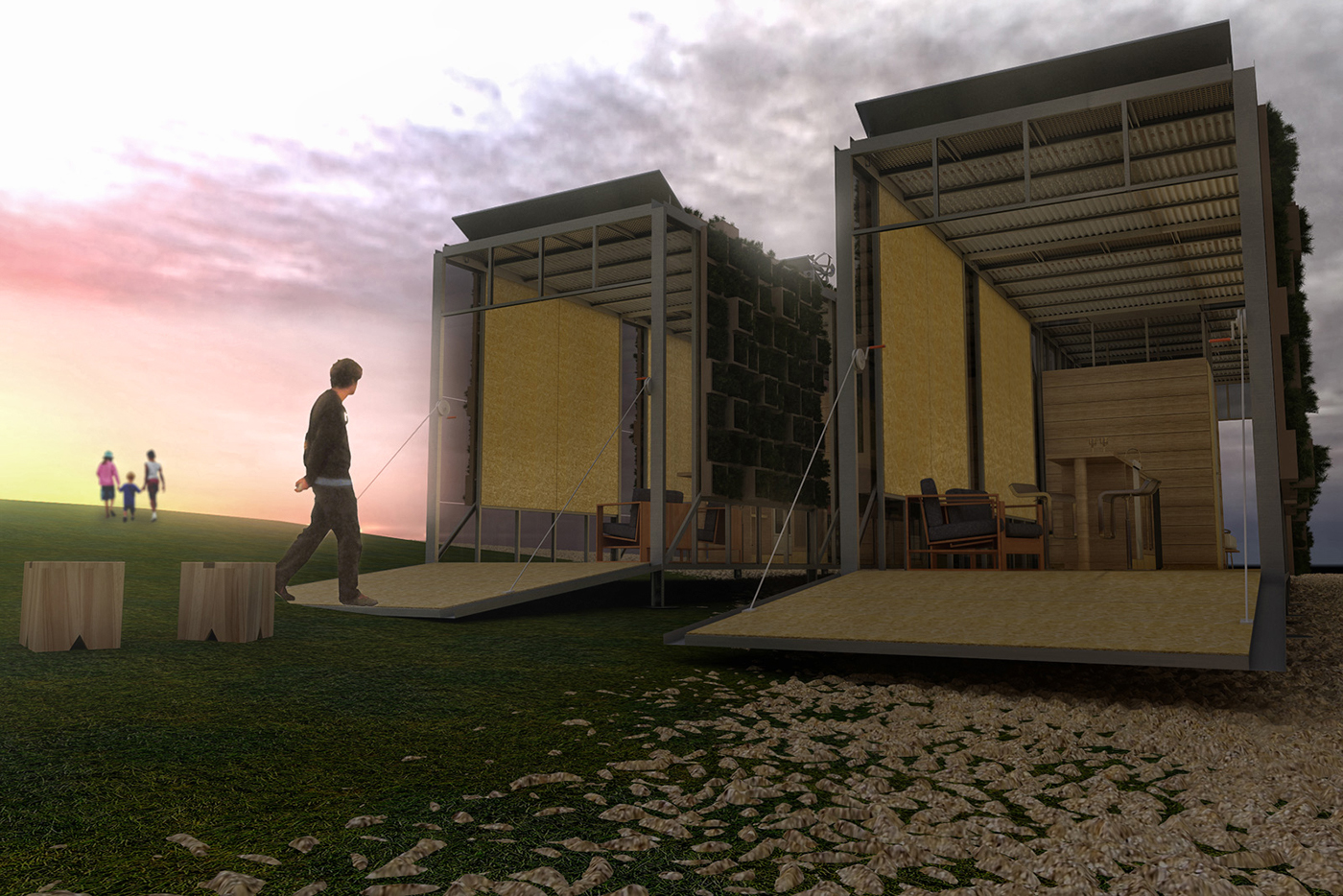 Prefab house ecologic 3D Render moblie osb