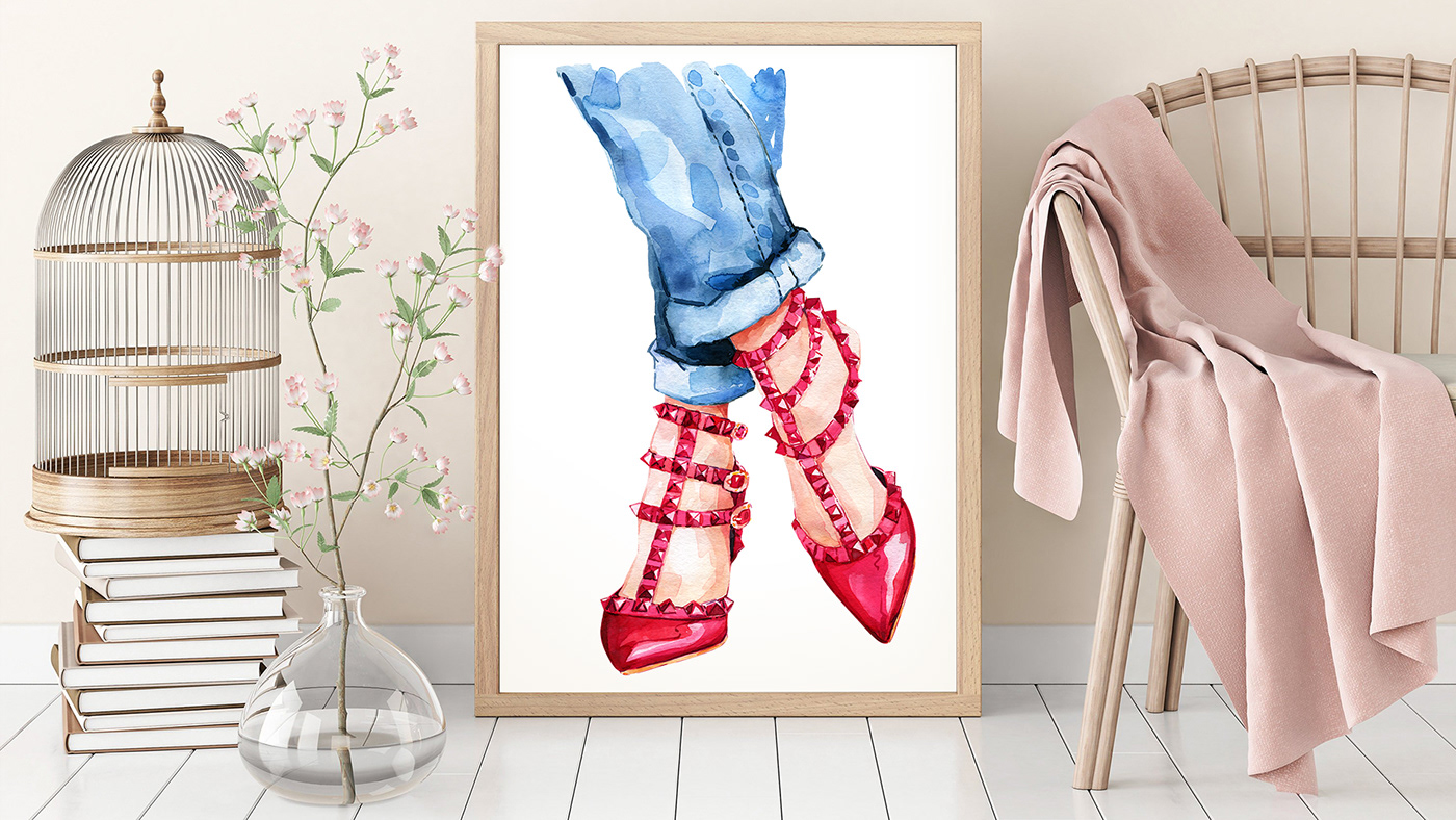 red heels watercolor