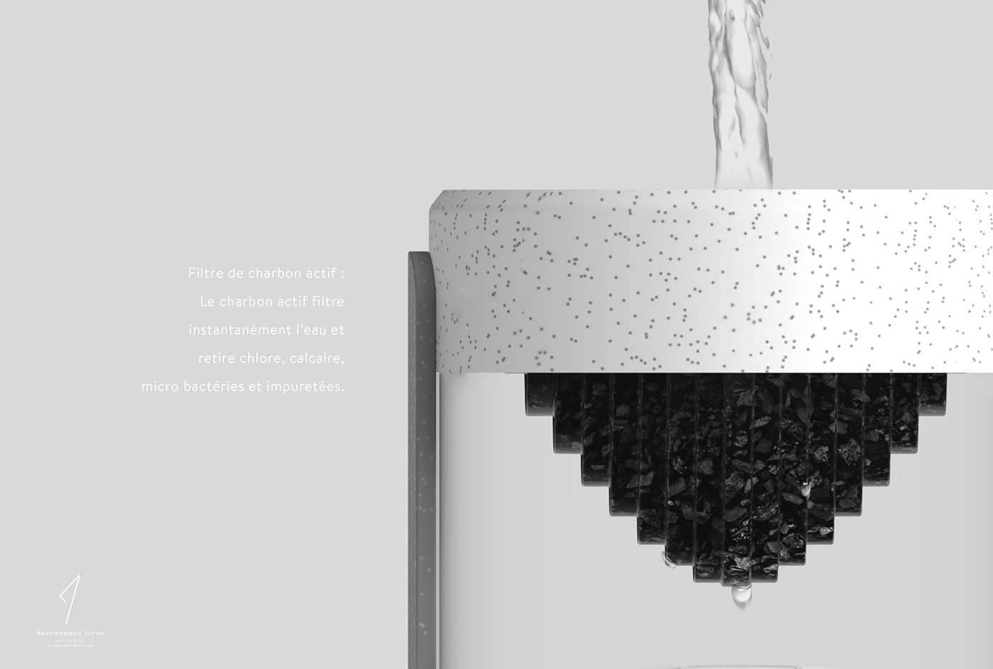 minimalist PUR White water product product design  sketch rendering.