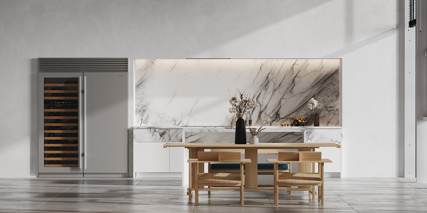3dsmax CoronaRender  design Interior kitchen Marble Minimalism modern визуализация дизайн